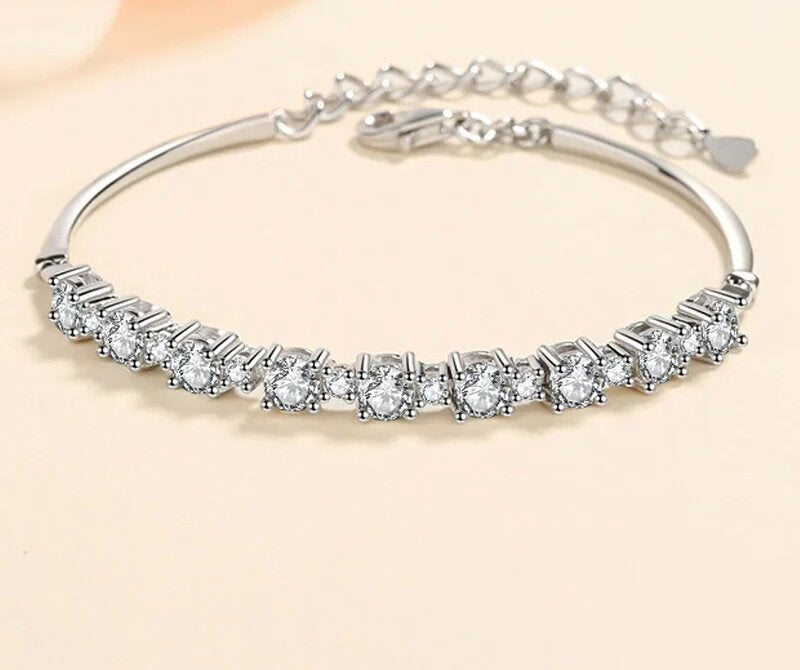 Women's All Moissanite Bracelet, Elegant925 Sterling Silver Shine , Adjustable Bangle Charm Fine Jewelry, 3mm