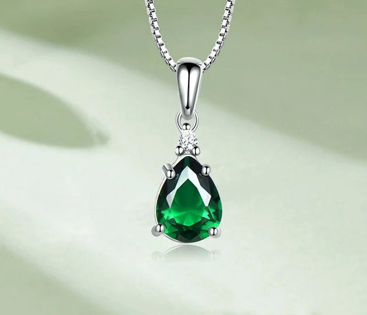 Women's Waterdrop Emerald Lab Diamond Pendant Necklace, 925 Sterling Silver, Waterdrop Pear Cut Zircon Neck Chain Jewelry