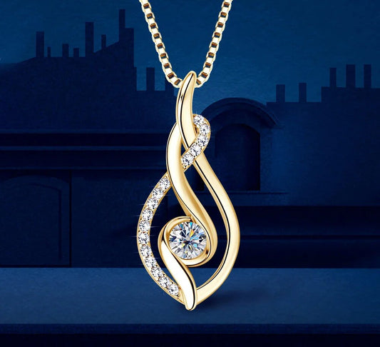Real full moissanite necklace for women, twisted pendant choker chain, 925 silver yellow gold color, fine jewelry, with certificate