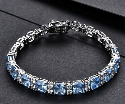 925 Silver Jewelry, Original Made Blue Spinel Bracelet, Tennis Bracelet, Luxury Gift for Women, Genuine Wedding