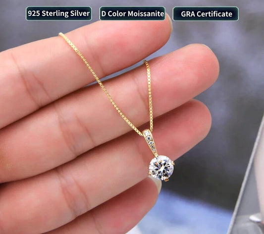 Women's Moissanite Drop Necklace,  D Color,  Certificate, Real Silver 925 Jewelry, Heart Shaped Claw Round, New Product