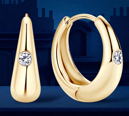 Women's Moissanite Hoop Earrings, 925 Sterling Silver Plated Gold Huggie Hoop Earrings, 2023 Trend Fine Jewelry, 2.5mm
