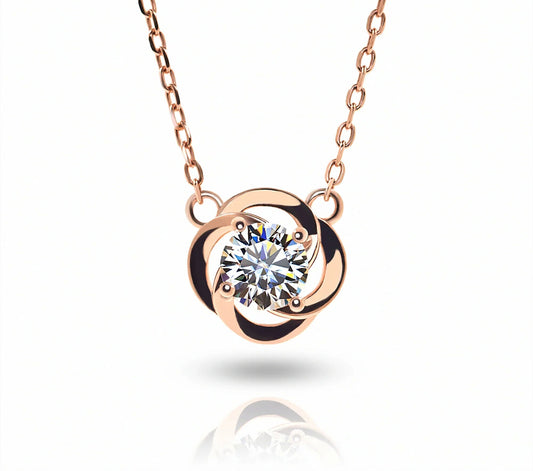 D Color Round  Rose Gold Plated 925 Silver Moissanite Pendant Necklace, Women's Gift,  5mm