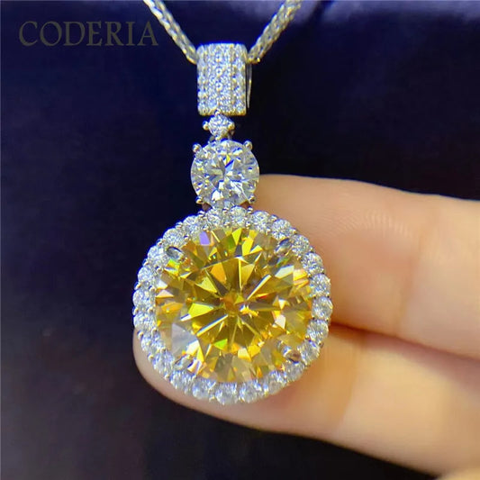 Women's Yellow Moissanite Necklace Pendant, Sterling Silver Plated,Gold Necklace, High Quality  Jewelry