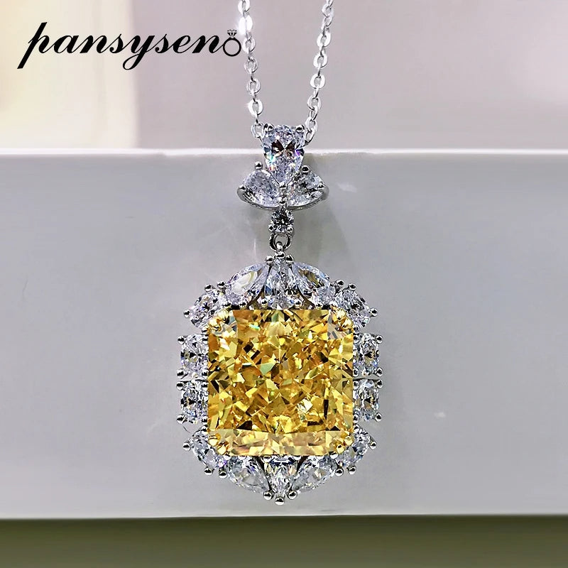 925 Sterling Silver 13MM Citrine Simulated Moissanite Pendant Necklace, Wedding Party Gift for Women Wholesale
