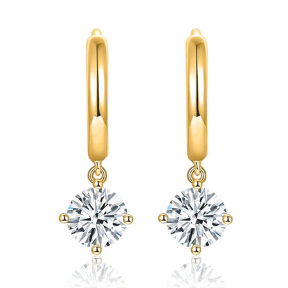 Moissanite Plated Yellow Gold S925 Silver Earrings, Engagement Stud Earrings for Women, Simple Wedding Jewelry