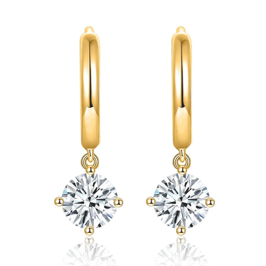 Moissanite Plated Yellow Gold S925 Silver Earrings, Engagement Stud Earrings for Women, Simple Wedding Jewelry