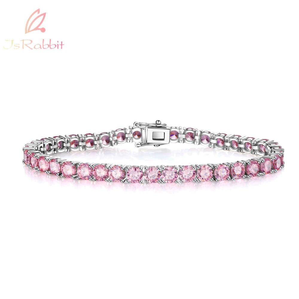 925 Sterling Silver Round Women's Tennis Bracelet, Pink Sapphire Gemstone, Anniversary Gift, Fine Jewelry, Free Shipping, 5mm