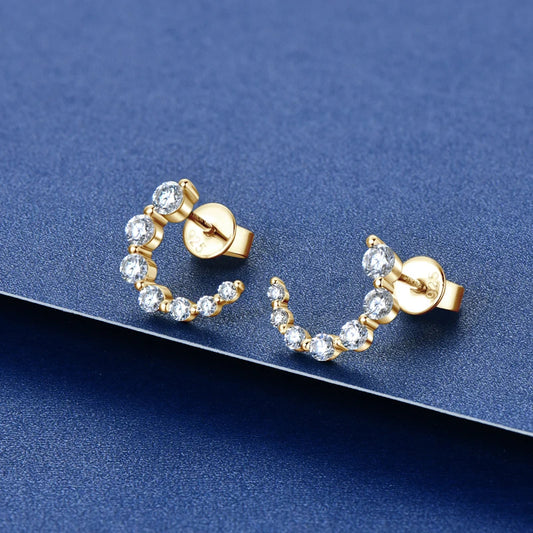 2SETS Original 925 Sterling Silver Earrings, C-shaped Single Row Moissanite Stud Earrings, Fashion Piercing Jewelry for Women