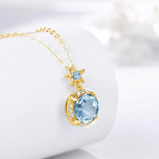 Silver Chakra Necklace Pendant Blue Aquamarine 925 Sterling Silver Pendant Korean Fashion Jewelry for Women No Chain