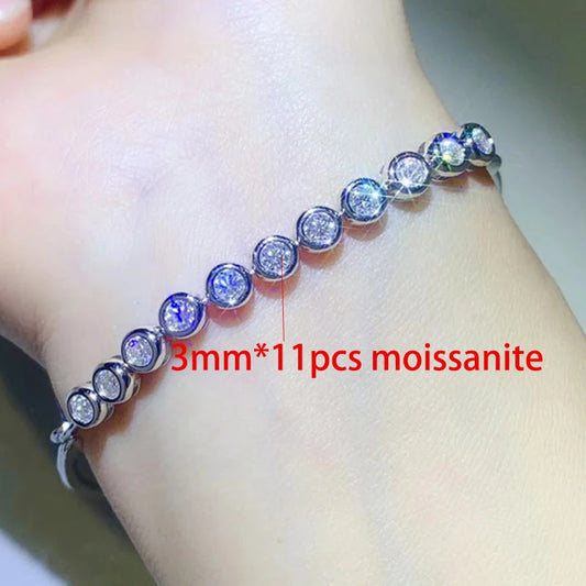 Women's All Brilliant Cut Certified Bubble Moissanite Bracelet, Glass 925 Sterling Silver, Fine Top Quality Jewelry, 3mm
