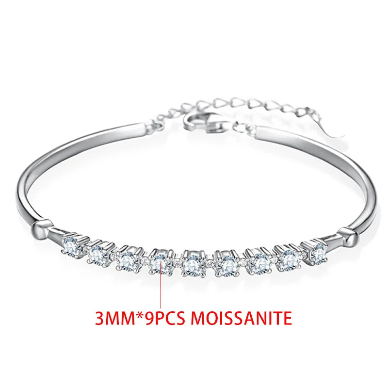 Women's All Moissanite Bracelet, Elegant925 Sterling Silver Shine , Adjustable Bangle Charm Fine Jewelry, 3mm