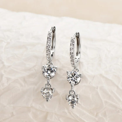 2Sets   Women's Round Moissanite Long Tassel Earrings, 100% 925 Sterling Silver Hoop Dangle Earrings, Wedding Jewelry Gifts, 4mm, 5mm