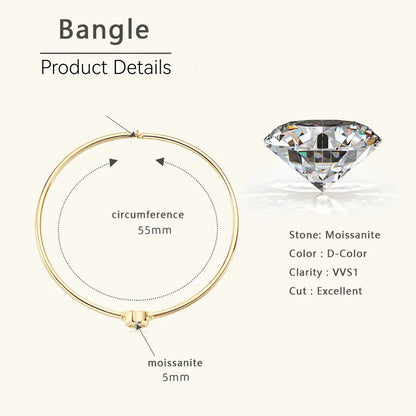 925 Silver Original Certified Bangle Bezel 5mm Moissanite Bracelet, Simple Hand Chain for Women, 2024 Trend Fashion Jewelry