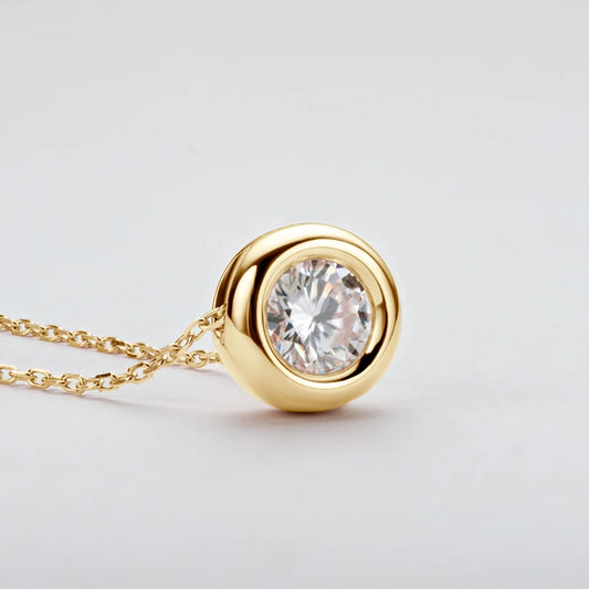 Moissanite Necklace 6.5mm Round Pendant,  Silver 925 Yellow Gold Color Fine Jewelry Wholesale