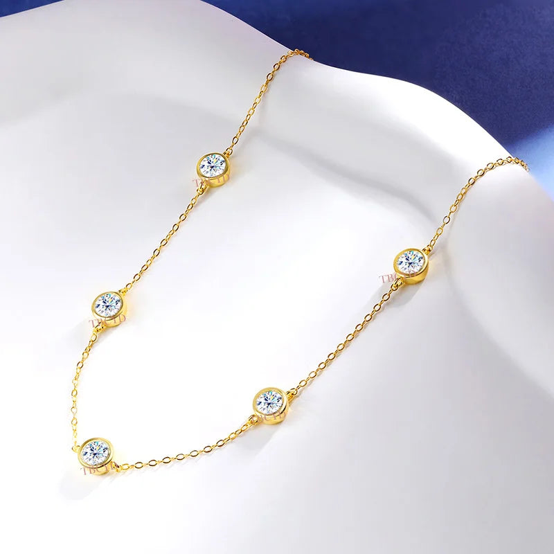 Moissanite Necklace, Certified, Gold Plated, 925 Silver Choker Chain, Women's Jewelry, 5mm