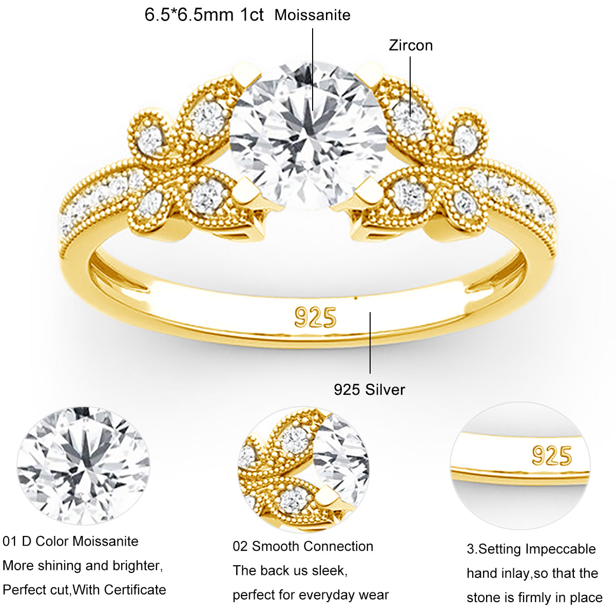 Women's Moissanite Ring, Solid , Engagement Wedding Ring