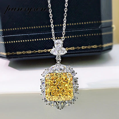 925 Sterling Silver 13MM Citrine Simulated Moissanite Pendant Necklace, Wedding Party Gift for Women Wholesale