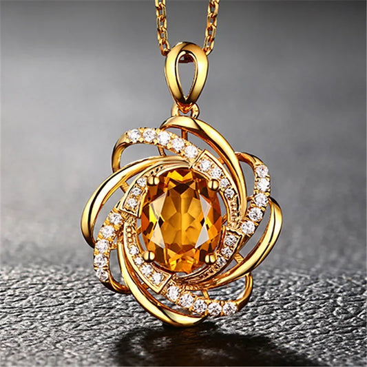 Real 18 K Gold 2 Carat Topaz Pendant for Women, Luxury Yellow Gemstone, 18 K Gold Necklace, Crystal Jewelry Pendant, Women Accessories