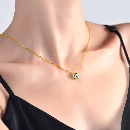 Women's Real 18K Gold Moissanite Diamond Necklace, Fine Jewelry, Wedding Proposal Gift