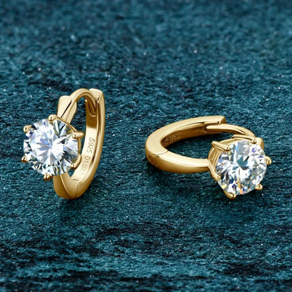 D moissanite earrings, solitaire hoop, 925 silver gold huggy earrings, wedding engagement jewelry, girl gift