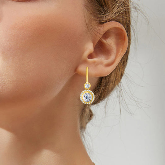 Moissanite Drop Earrings for Women, Yellow Gold Wedding Jewelry, Certificate Trend, Luxury Girl Gift, 2.4 per Pair, 7mm