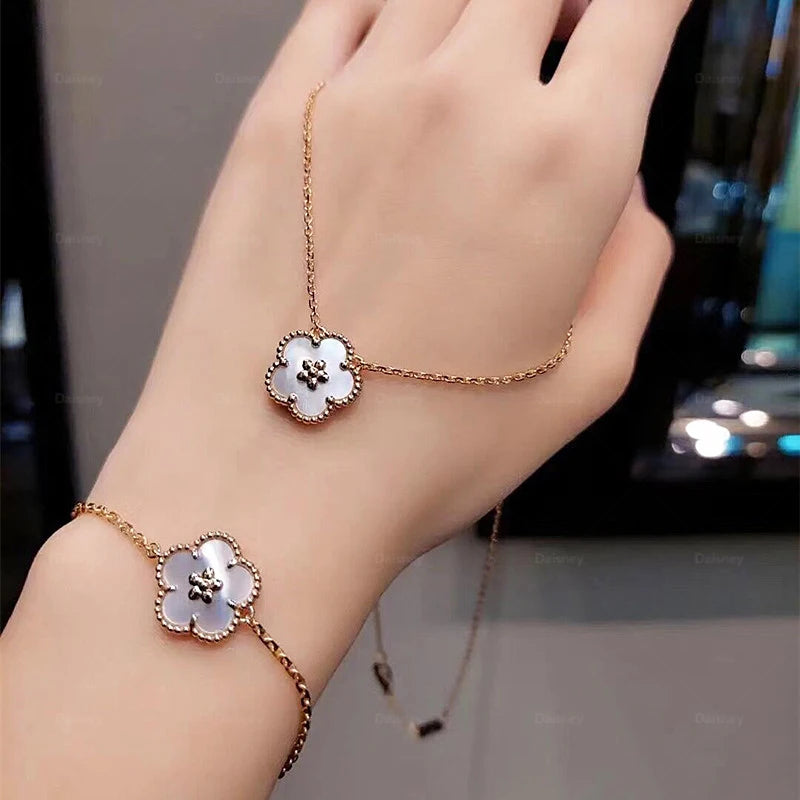 2023 New Rose Gold Natural White Fritillaria Plum Flower Necklace, Women Fashion Luxury Brand Exquisite Jewelry