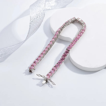 925 Sterling Silver Round Women's Tennis Bracelet, Pink Sapphire Gemstone, Anniversary Gift, Fine Jewelry, Free Shipping, 5mm
