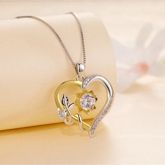 D Color VVS1 EX 1.0CT Moissanite Necklace, Heart Pendant Golden Flower Box Chain S925 Original Design Valentine's Gift