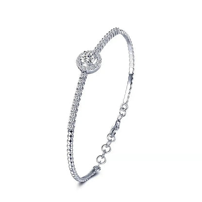 925 Sterling Silver Round Bracelet for Women, 0.5 Moissanite Charm Bracelet, Casual Sporty Anniversary Gift