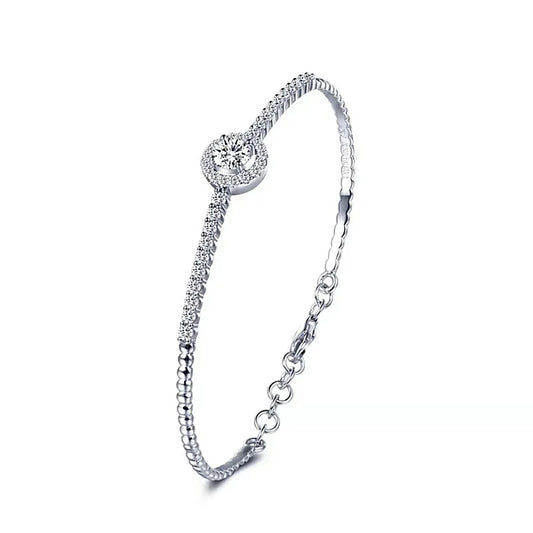 925 Sterling Silver Round Bracelet for Women, 0.5 Moissanite Charm Bracelet, Casual Sporty Anniversary Gift
