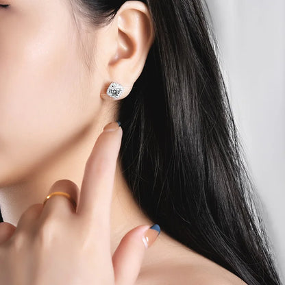 Moissanite Stud Earrings for Women, Platinum Plated Sterling Silver Diamond Ear Studs, Wedding Fine Jewelry