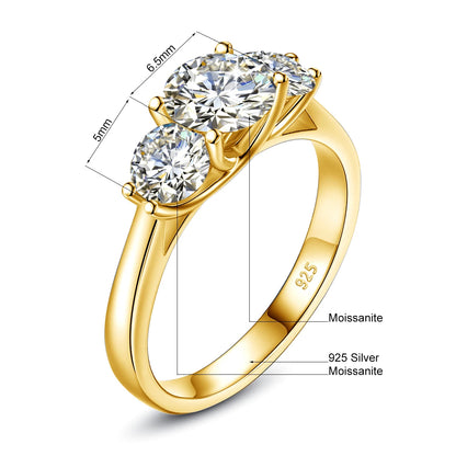Women's Yellow Gold Moissanite Ring, Eternity Engagement Jewelry, Includes Certificate, Original Trend Gift