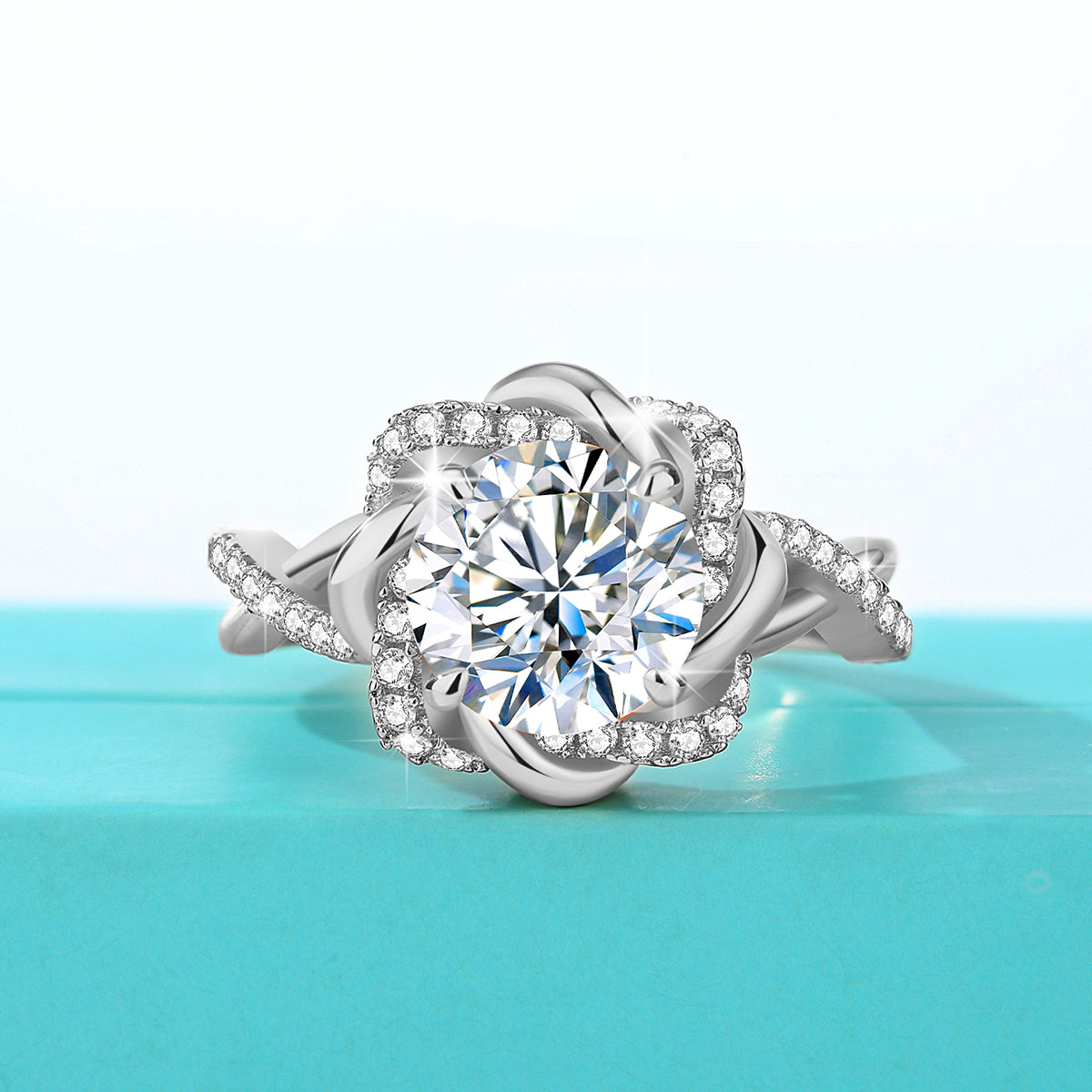 Moissanite Certified Ring for Women, Original Sterling Silver 925 Ring, Flower Twist Luxury Wedding Jewelry