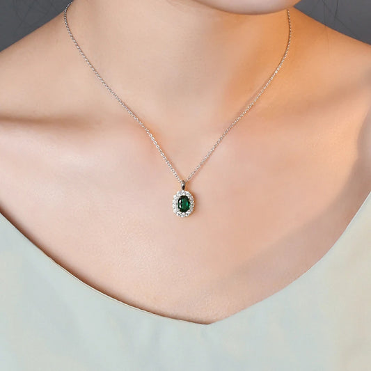 925 Sterling Silver Oval Cut, Created Moissanite Emerald Gemstone Pendant Necklace, Fine Jewelry Wholesale