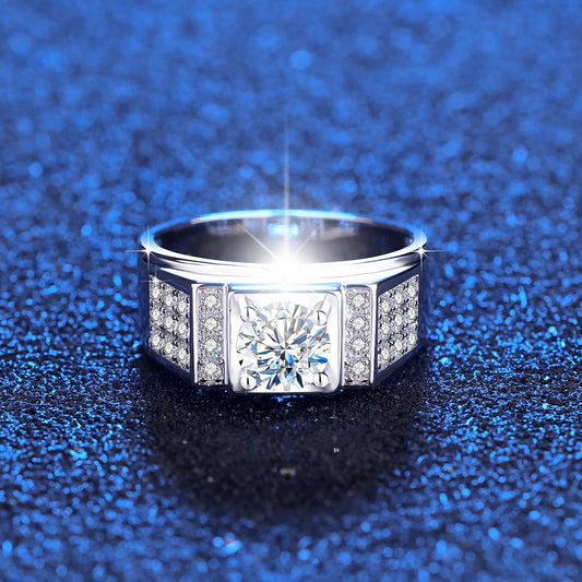 Men's round moissanite ring, certificate original pass,&nbsp; 925, sterling silver, wedding jewelry trend, 6.5mm, new product
