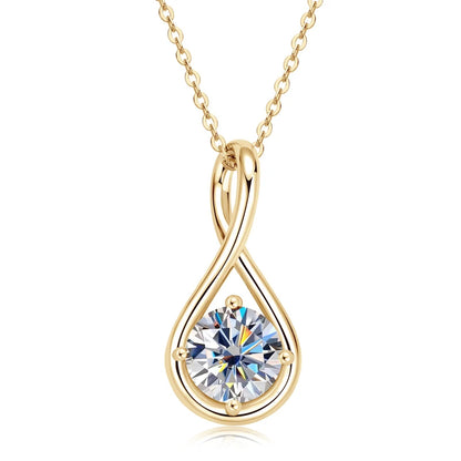 Women's Infinity Pendant Necklace, Teardrop D color , gold-plated solitaire round, 8 mm, moissanite, 925 sterling silver.