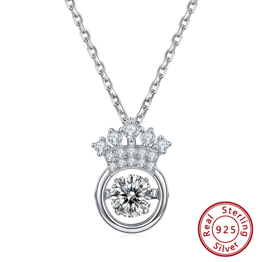 Sterling Silver Queen's Crown Pendant, Dance Round Moissanite  Pendant Necklace, Women Jewelry SMN60