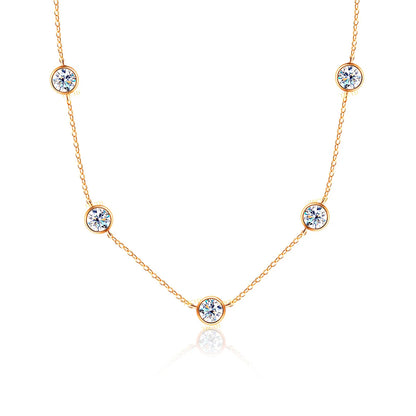 Moissanite Necklace, Certified, Gold Plated, 925 Silver Choker Chain, Women's Jewelry, 5mm