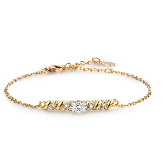 Women's D Color Oval Cut Moissanite Bracelet, Solid 10k 14k 18k Yellow Gold Plated Bracelet, Party Fine Jewelry, 0.5CT