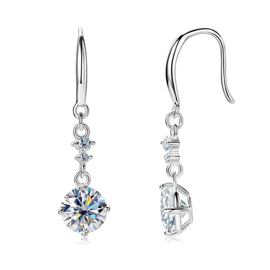 S925 Silver Moissanite Drop Earrings for Women, 2Sets 6.5mm 1 Carat D Color Moissanita Diamond Earrings, Wedding Jewelry Gift