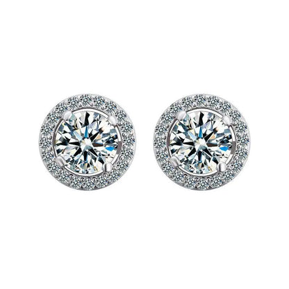 Moissanite Stud Earrings for Women, Platinum Plated Sterling Silver Diamond Ear Studs, Wedding Fine Jewelry