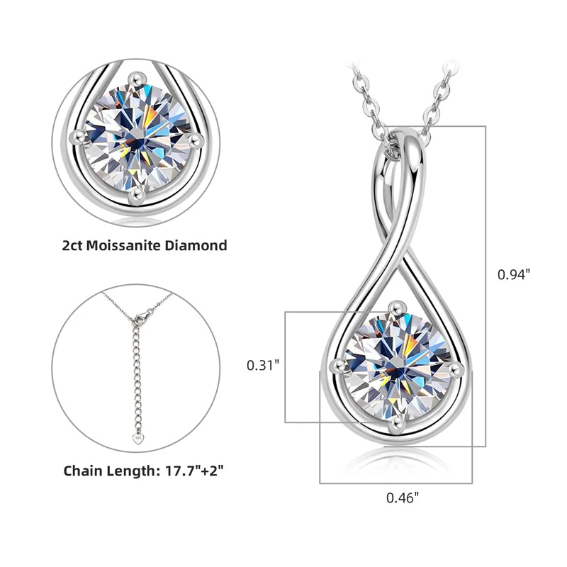 Real Silver 925 Infinity Necklace, 8mm D Color Moissanite Pendant Necklace for Women, Choker Birthday Gift, Charm Jewelry