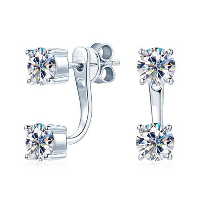 Women's 925 Sterling Silver Earrings, 2sets Front and Back Double Sided, 5mm Moissanite Stud Earrings, 2 in 1 Piercing Jewelry
