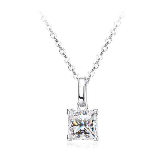925 Sterling Silver 6*6mm Moissanite  Pendant Necklace, Sparkling Wedding Party Fine Jewelry Christmas Gift