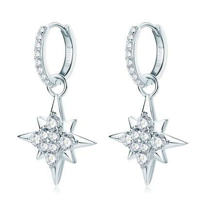 2Sets  Lngy Pendientes Plata 925 Sterling Silver Star Hanging Earrings for Women, Sparkly Moissanite Earrings, Piercing Jewelry, 3mm and 2mm