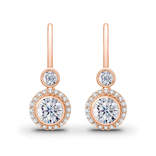 Moissanite Drop Earrings for Women, Rose gold Wedding Jewelry, Certificate Trend, Luxury Girl Gift, 2.4per Pair, 7mm