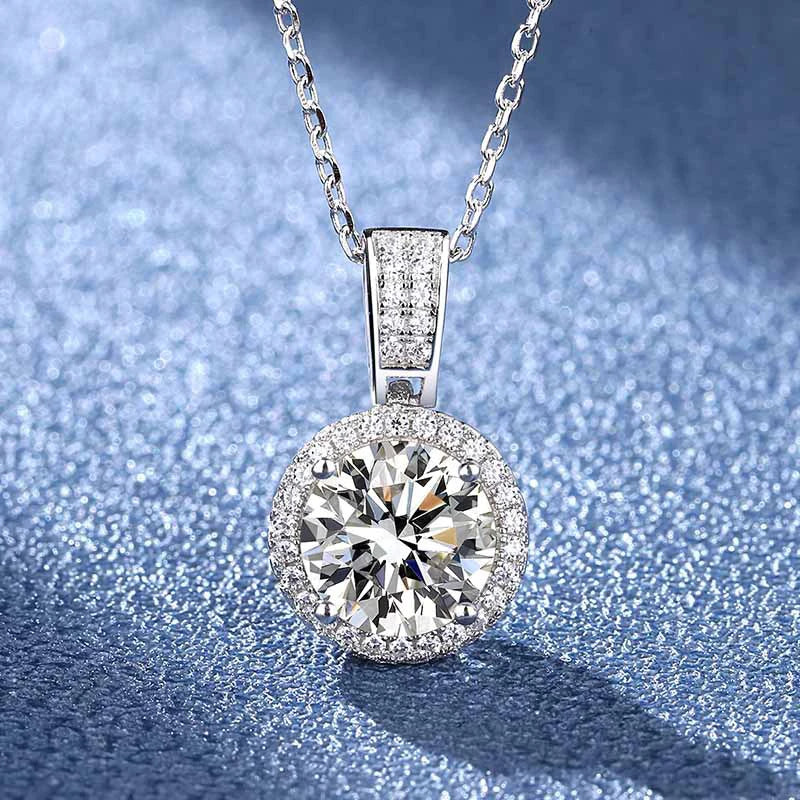 Women's Moissanite Necklace, White Plated, Sterling S925 Silver