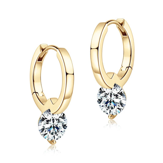 2SETS Solitaire D Moissanite Earrings for Women, 2023 925 Sterling Silver Hoop Earrings,  Gold Plated Earrings for Girls