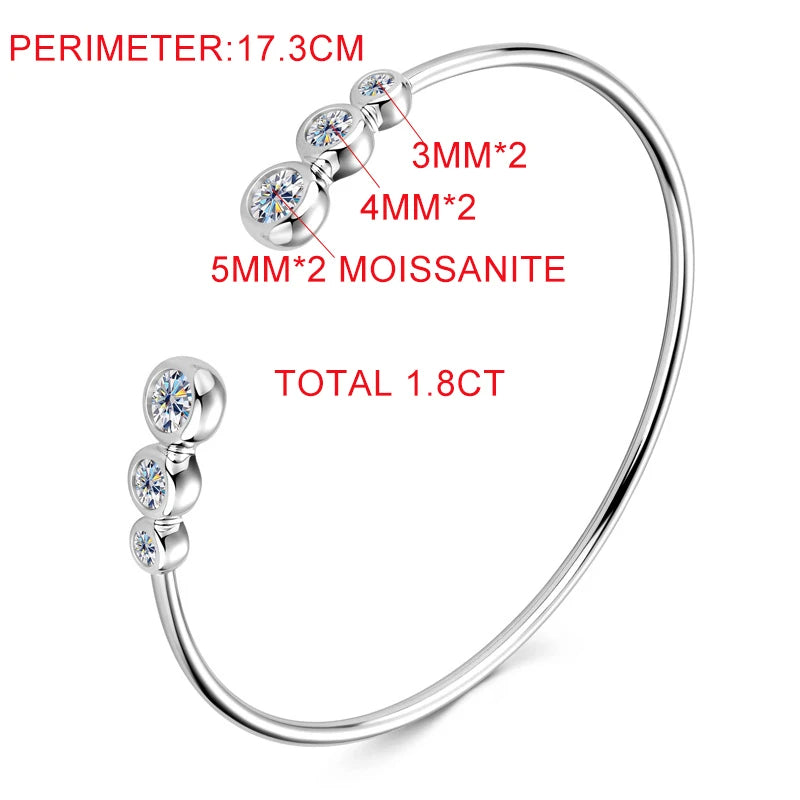 D Color Moissanite Bracelet for Women, Trendy 925 Sterling Silver Bubble Bangle, Luxury Quality Jewelry